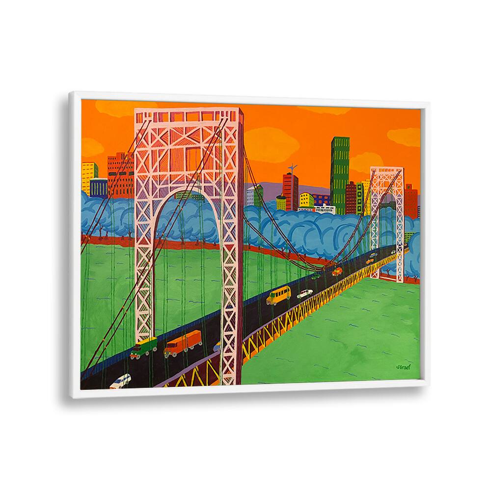 george washington bridge landscape art prints in White Plain Frame