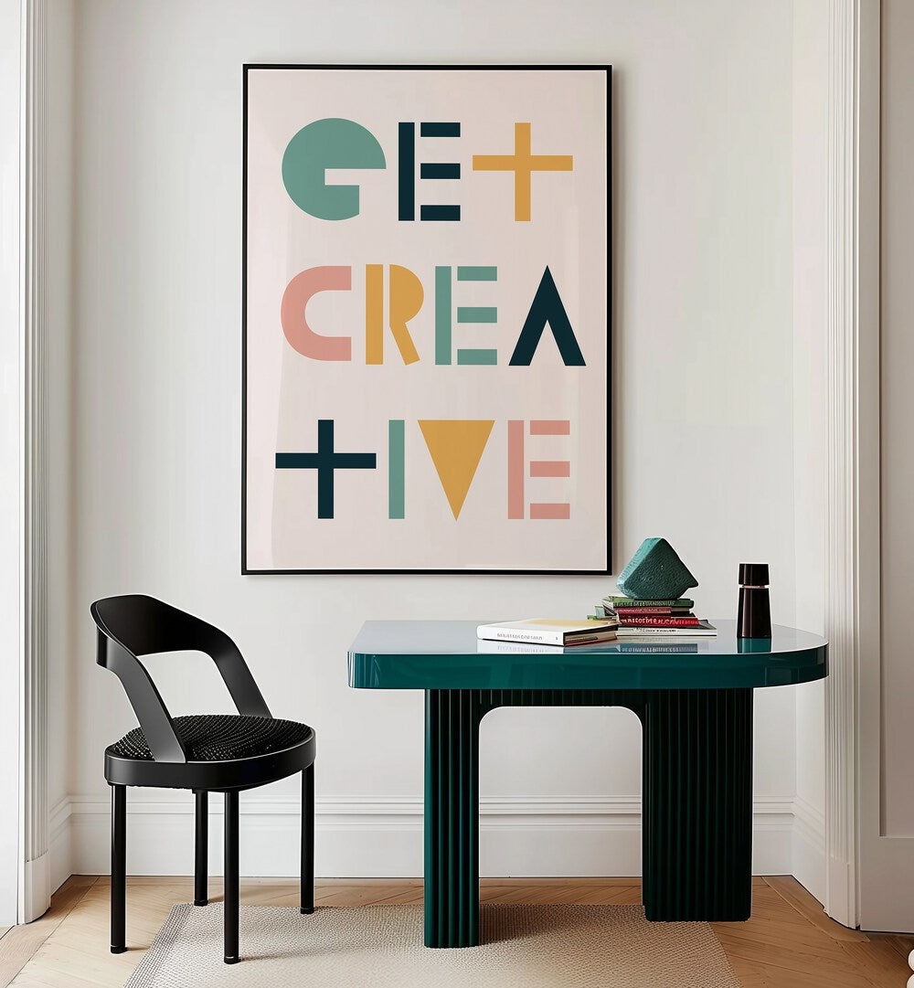 get creative by frankie kerr-dineen geometric paintings Artwork IV placed on a wall