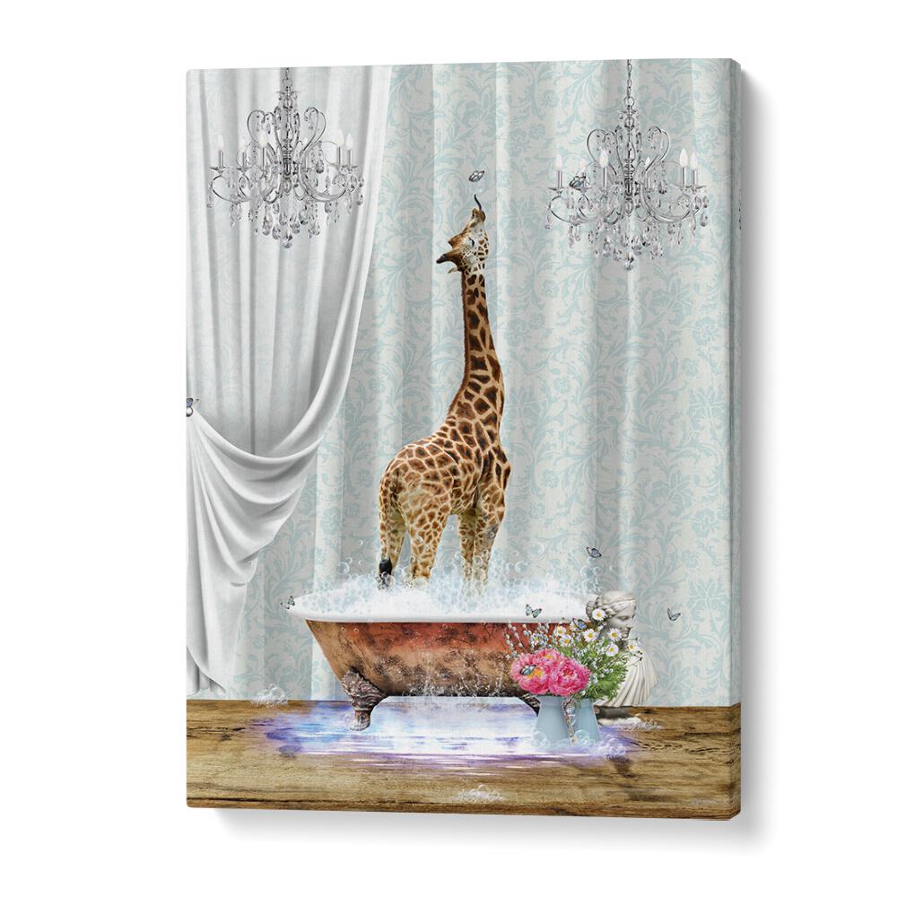 giraffe a bubbles by sue skellern wall art prints in Gallery Wrap