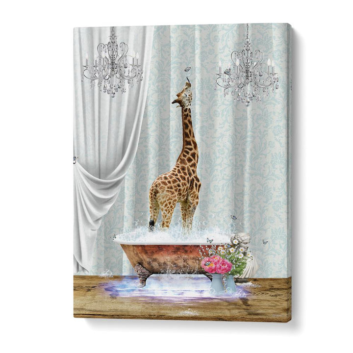 giraffe a bubbles by sue skellern wall art prints in Gallery Wrap