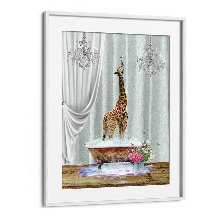 giraffe a bubblesby sue skellern wall art prints in White Frame With Mount