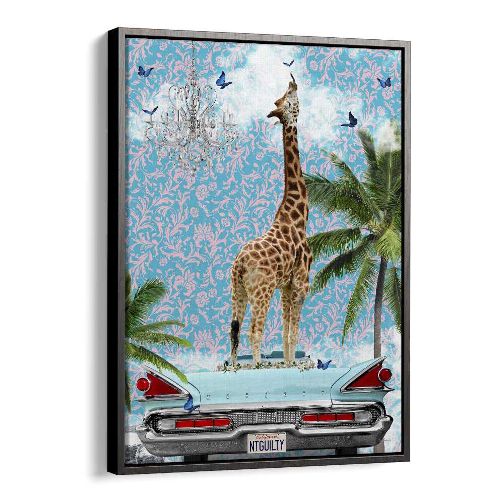 giraffe california dream by sue skellern wall art prints in Black Floater Frame