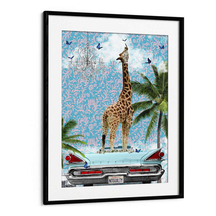 giraffe california dream by sue skellern wall art prints in Black Frame With Mount