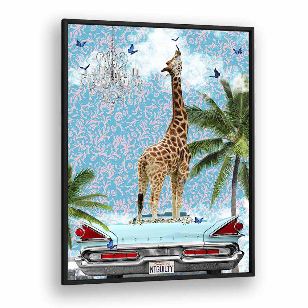 giraffe california dream by sue skellern wall art prints in Black Plain Frame