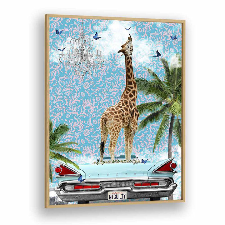 giraffe california dream by sue skellern wall art prints in Oak Wood Plain Frame