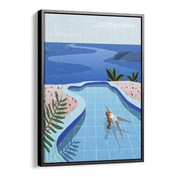 girl in pool by petra lidze wall art prints in Black Floater Frame