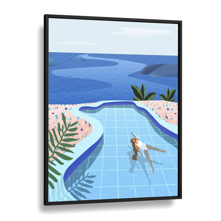 girl in pool by petra lidze wall art prints in Black Plain Frame