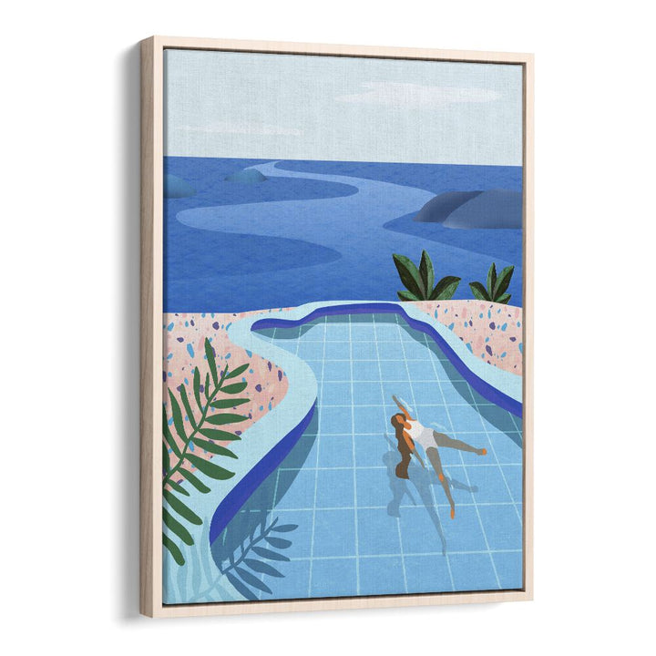 girl in pool by petra lidze wall art prints in Oak Wood Floater Frame