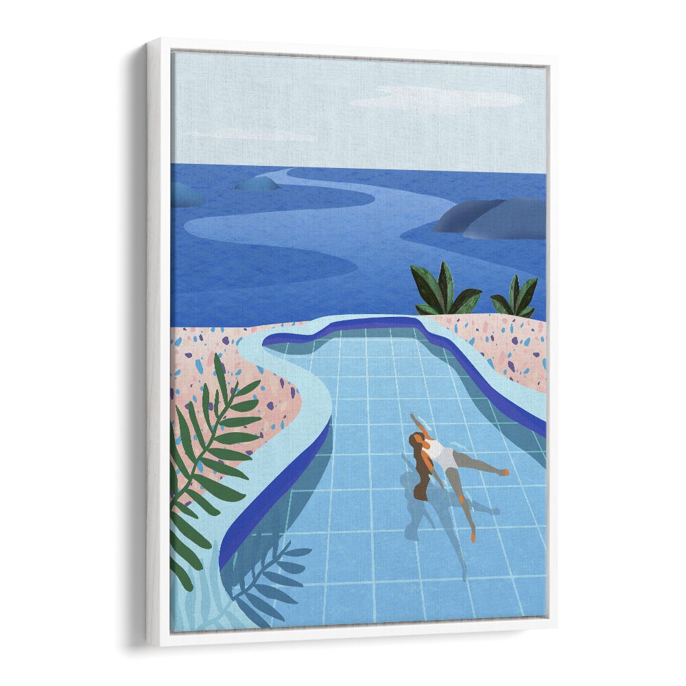 girl in pool by petra lidze wall art prints in White Floater Frame