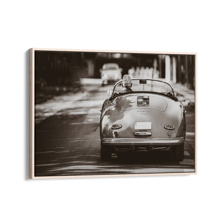 going home car poster in Oak Wood Floater Frame