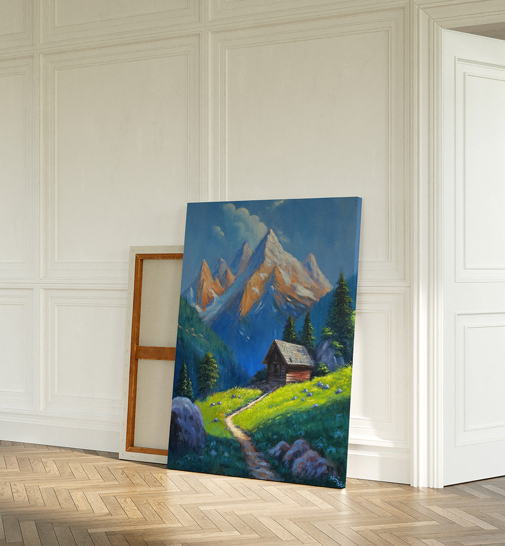GOLDEN ALPINE CABIN - ORIGINAL NATURE  , HANDMADE ARTWORKS