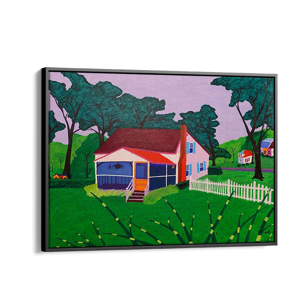 grandma and grandpa's house landscape art prints in Black Floater Frame