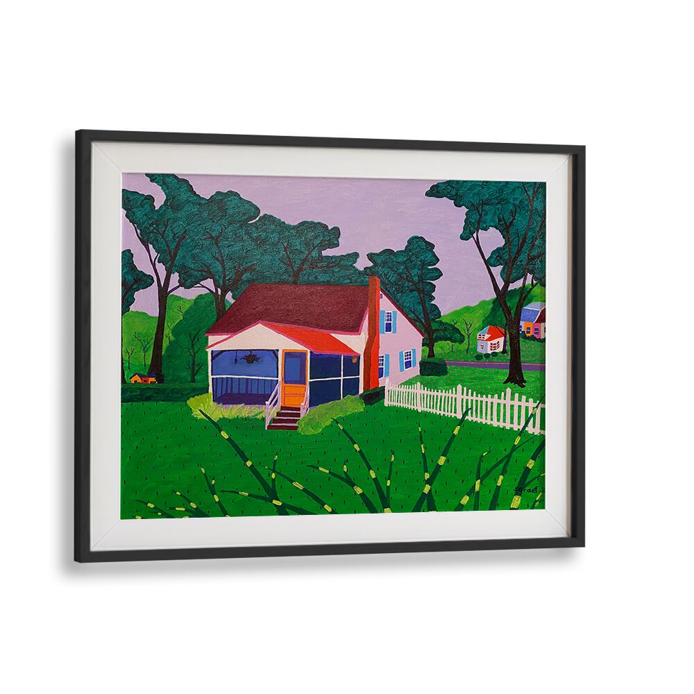 grandma and grandpa's house landscape art prints in Black Frame With Mount