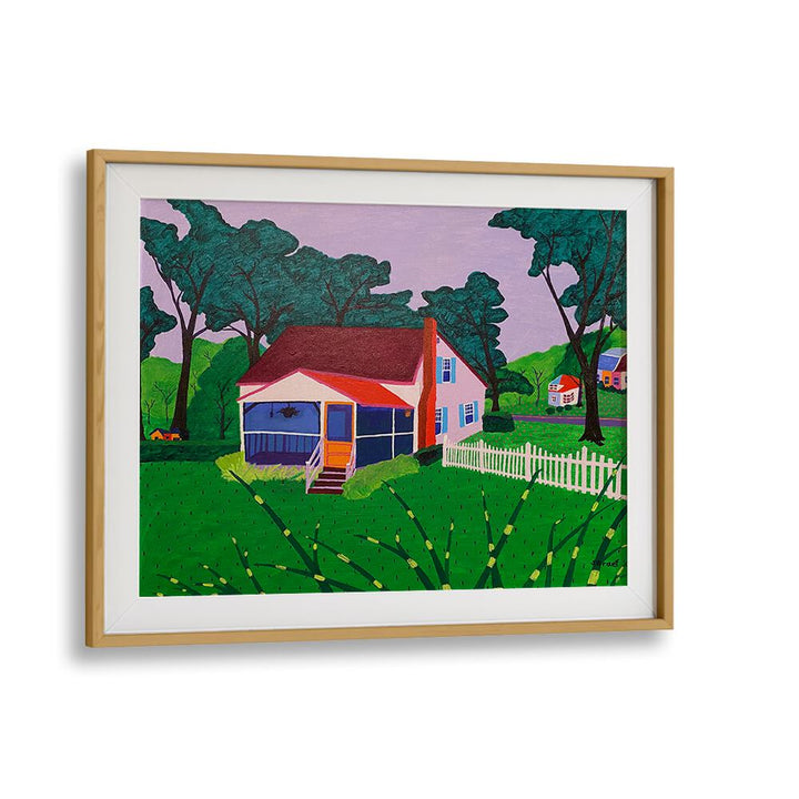 grandma and grandpa's house landscape art prints in Oak Wood Frame With Mount