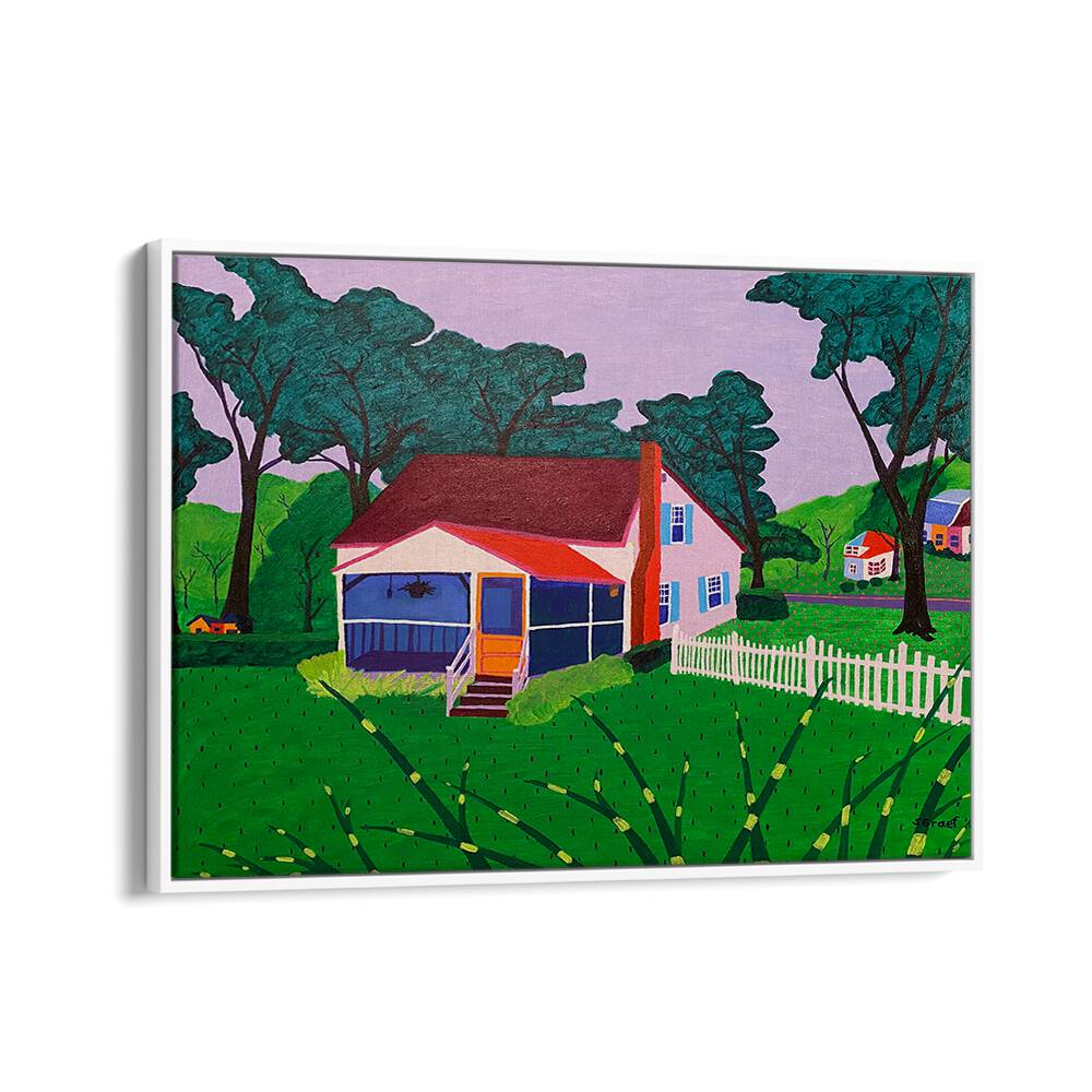 grandma and grandpa's house landscape art prints in White Floater Frame