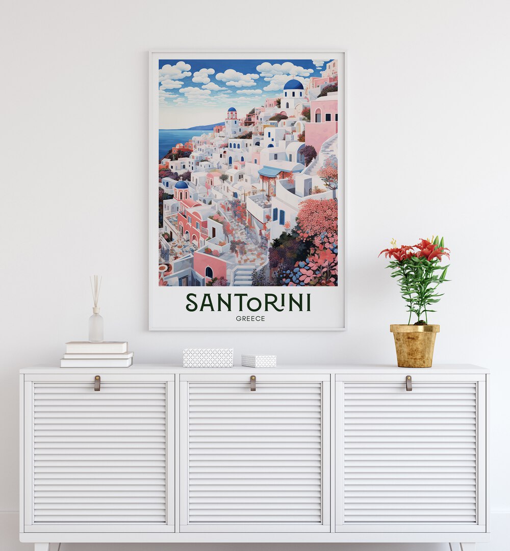 greek island of santorini travel posters Artwork III placed on a Wall 