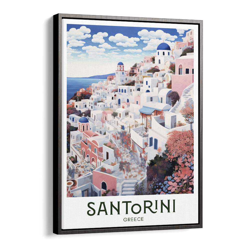 greek island of santorini travel posters in Black Floater Frame