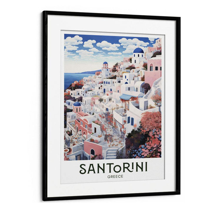 greek island of santorini travel posters in Black Frame With Mount