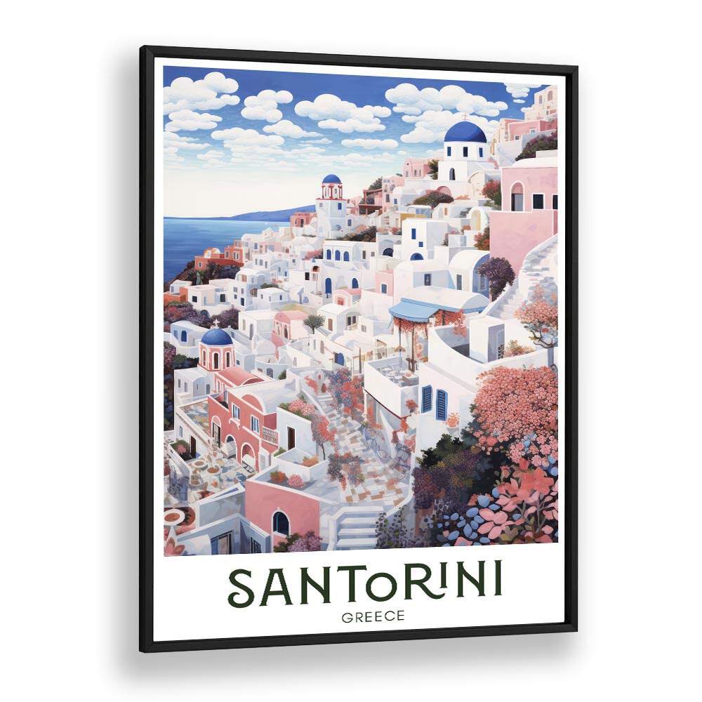 greek island of santorini travel posters in Black Plain Frame