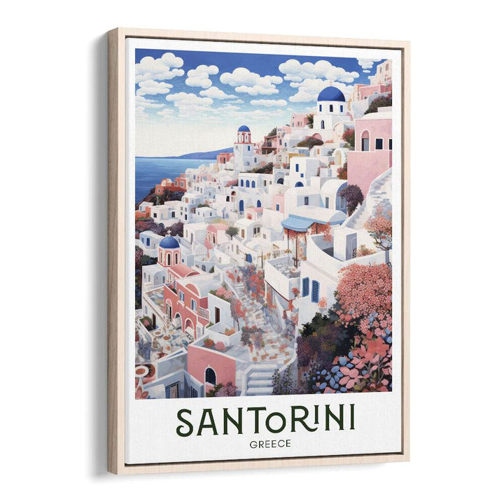 greek island of santorini travel posters in Oak Wood Floater Frame