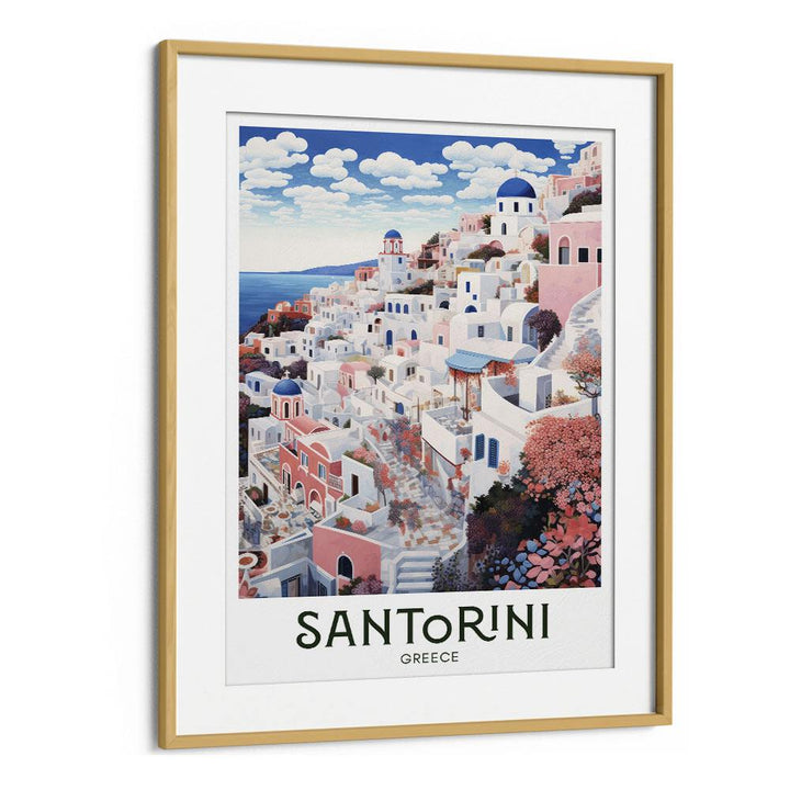 greek island of santorini travel posters in Oak Wood Frame With Mount