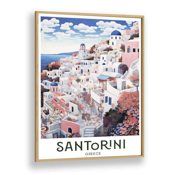 greek island of santorini travel posters in Oak Wood Plain Frame