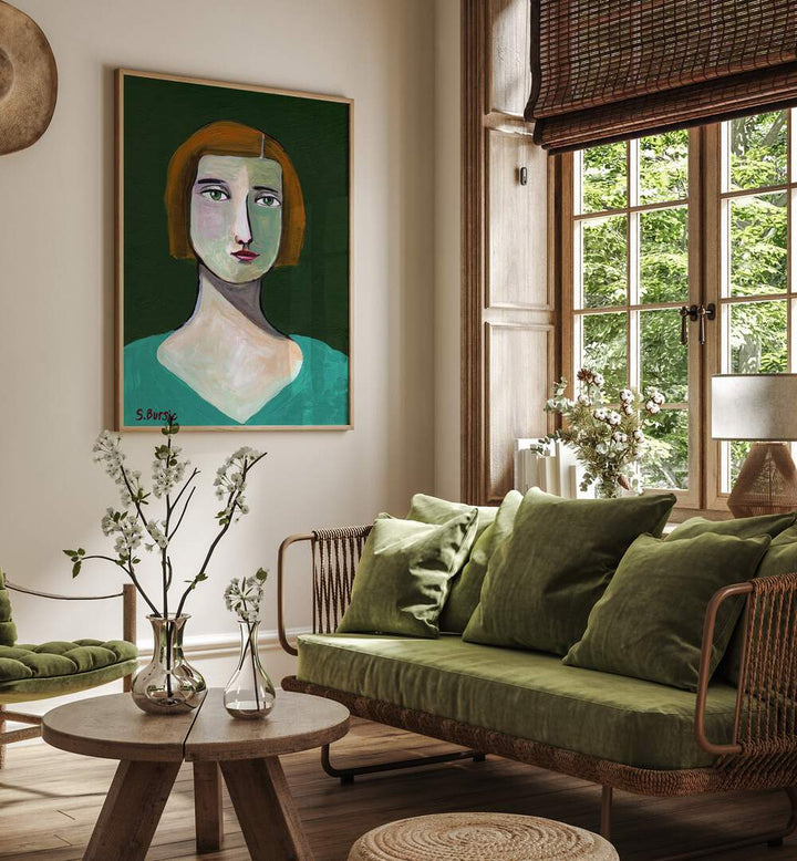 green lady women illustration paintings Artwork I placed on a wall