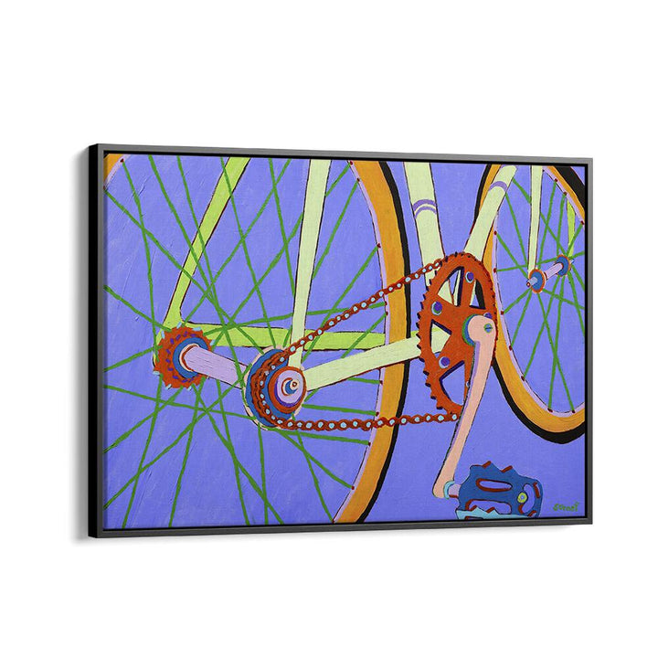 green spokes landscape art prints in Black Floater Frame