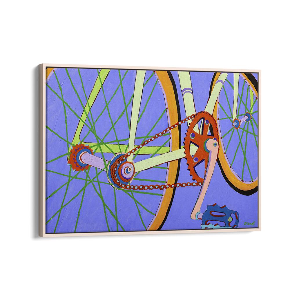 green spokes landscape art prints in Oak Wood Floater Frame