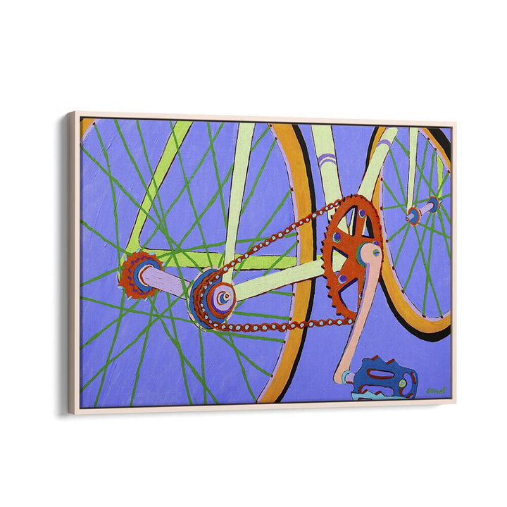 green spokes landscape art prints in Oak Wood Floater Frame