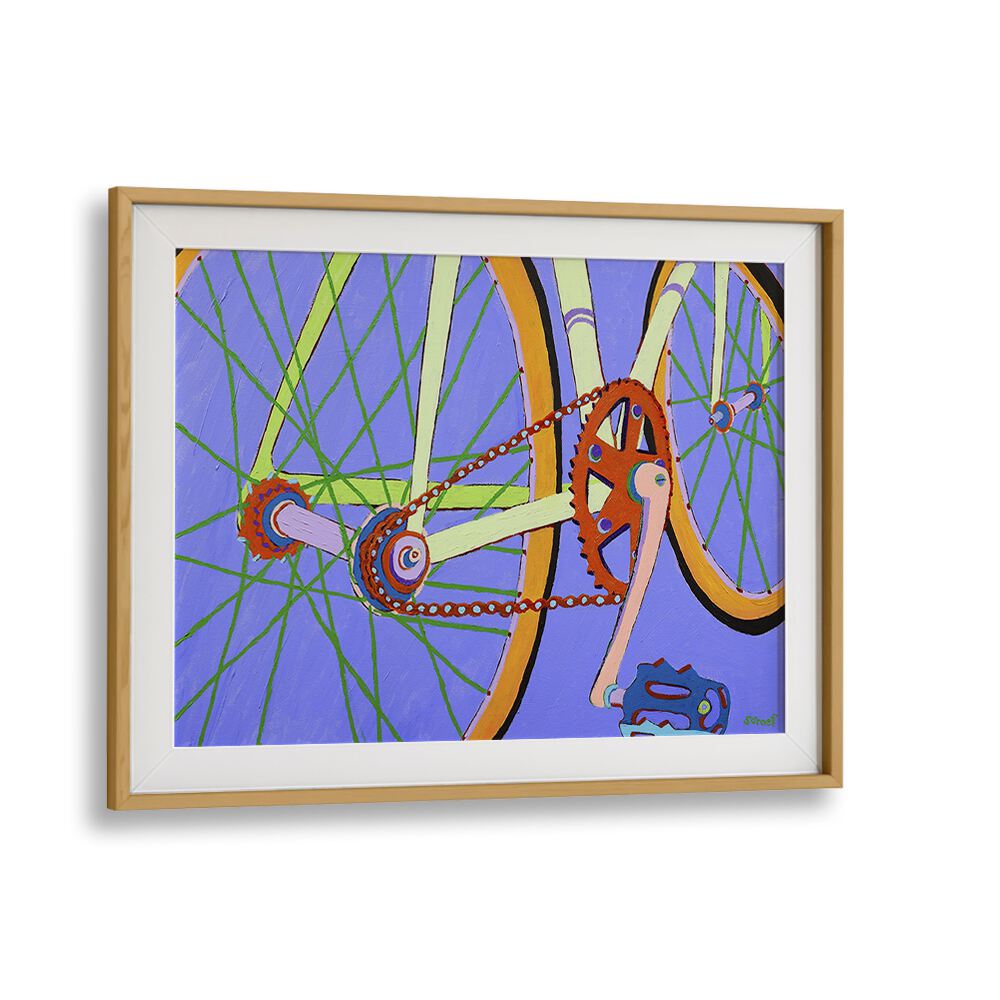 green spokes landscape art prints in Oak Wood Frame With Mount