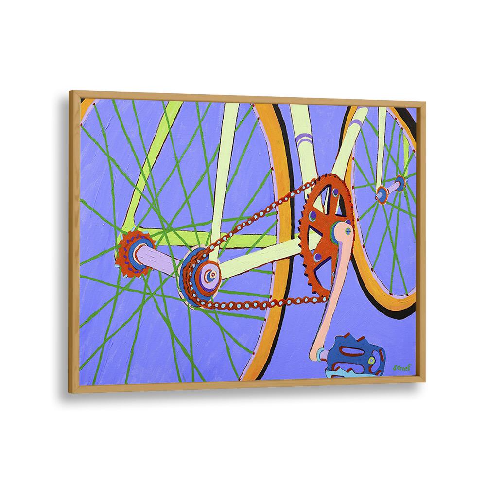 green spokes landscape art prints in Oak Wood Floater Frame