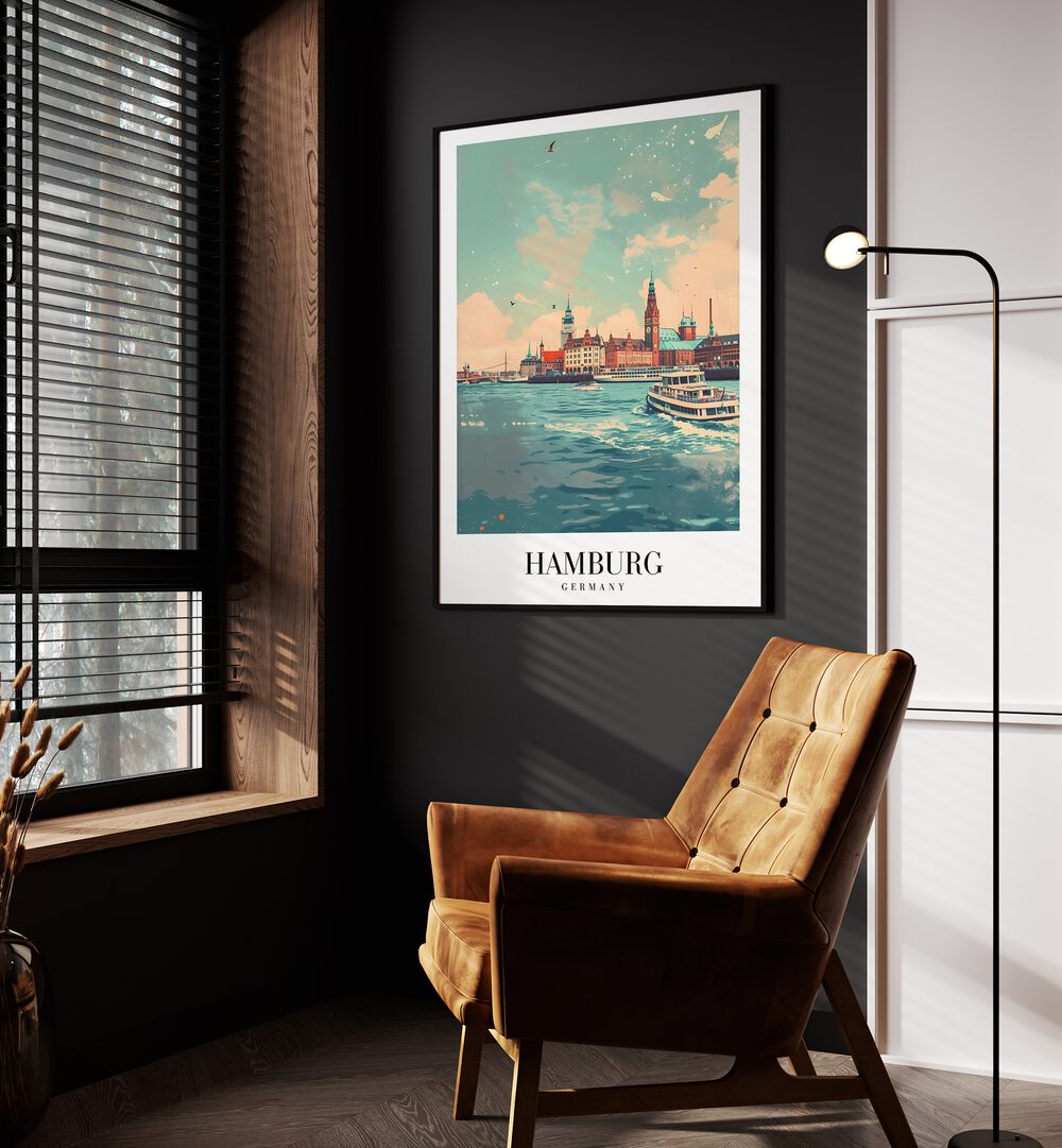 hamburg city-germany travel posters Artwork III placed on a Wall 