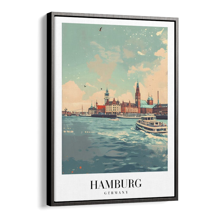 hamburg city-germany travel posters in Black Floater Frame