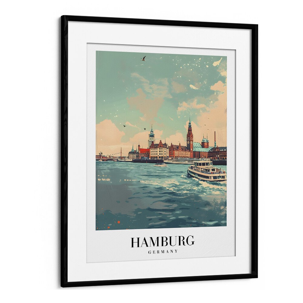 hamburg city-germany travel posters in Black Frame With Mount 