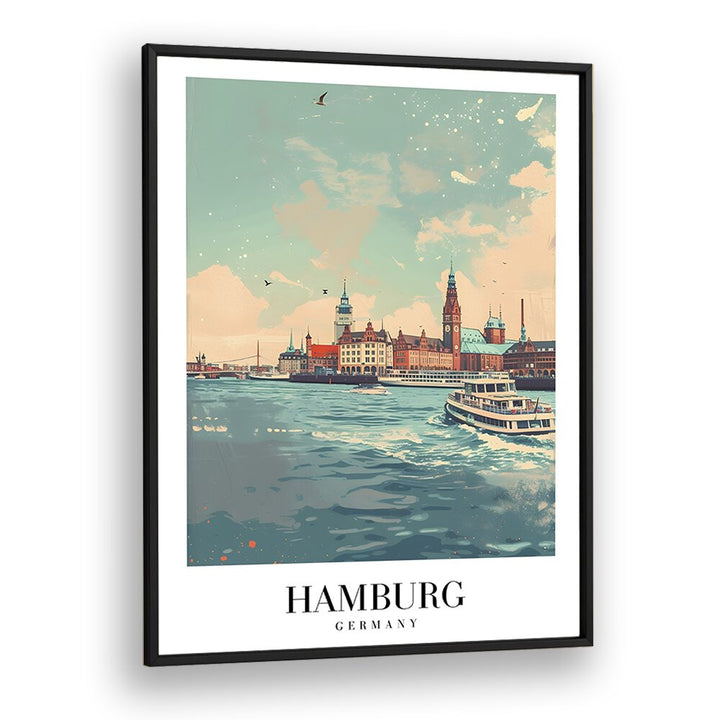 hamburg city-germany travel posters in Black Plain Frame