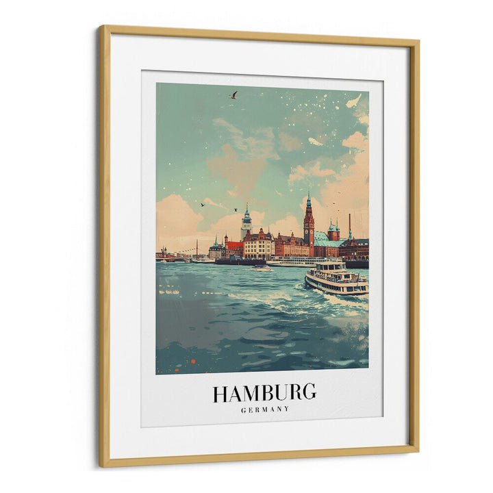 hamburg city-germany travel posters in Oak Wood Frame With Mount