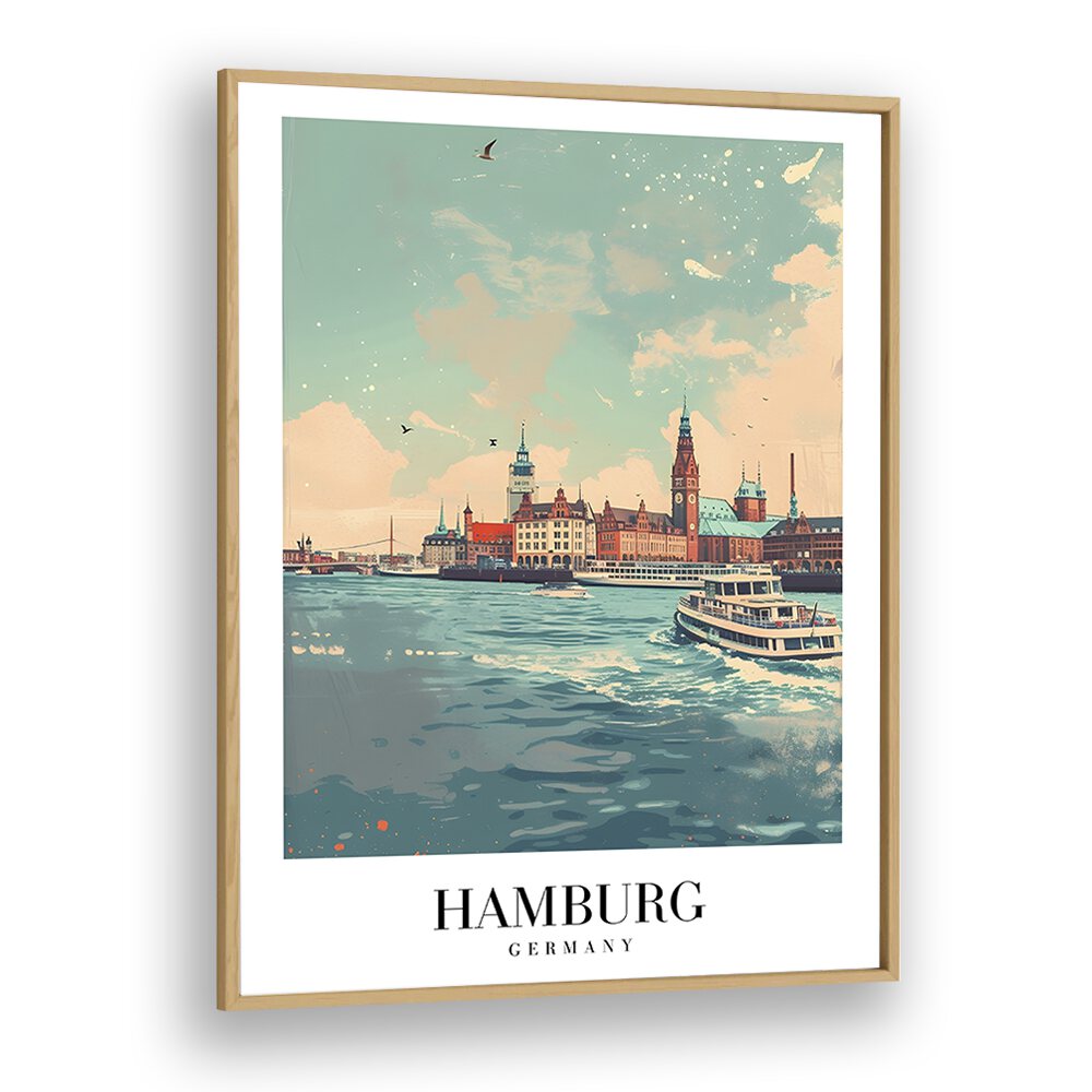 hamburg city-germany travel posters in Oak Wood Plain Frame