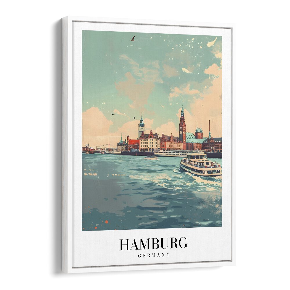 hamburg city-germany travel posters in White Floater Frame