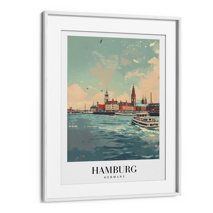 hamburg city-germany travel posters in White Frame With Mount