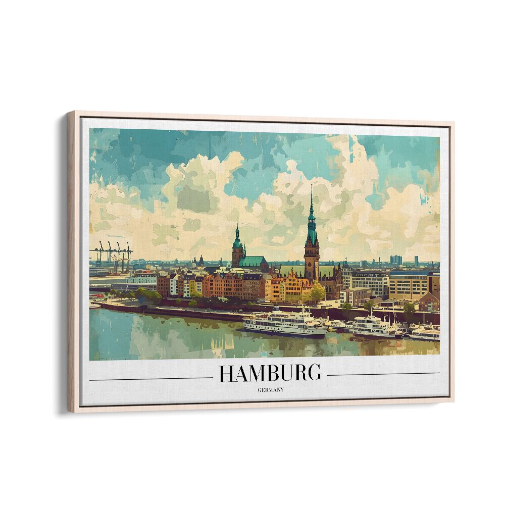 hamburg-germany travel posters in Oak Wood Floater Frame