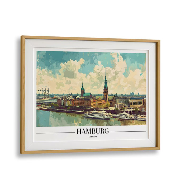 hamburg-germany travel posters in Oak Wood Frame With Mount