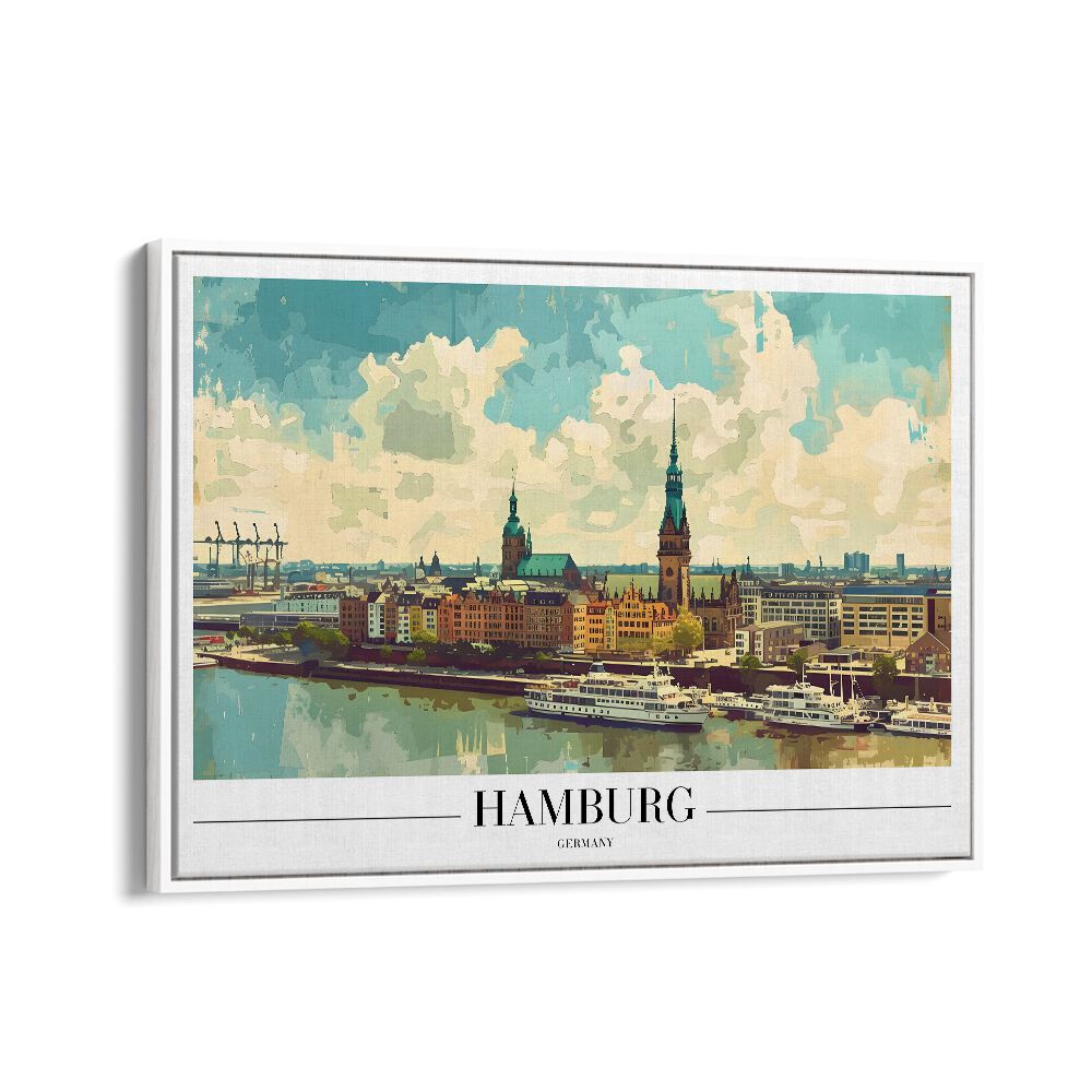 hamburg-germany travel posters in White Floater Frame