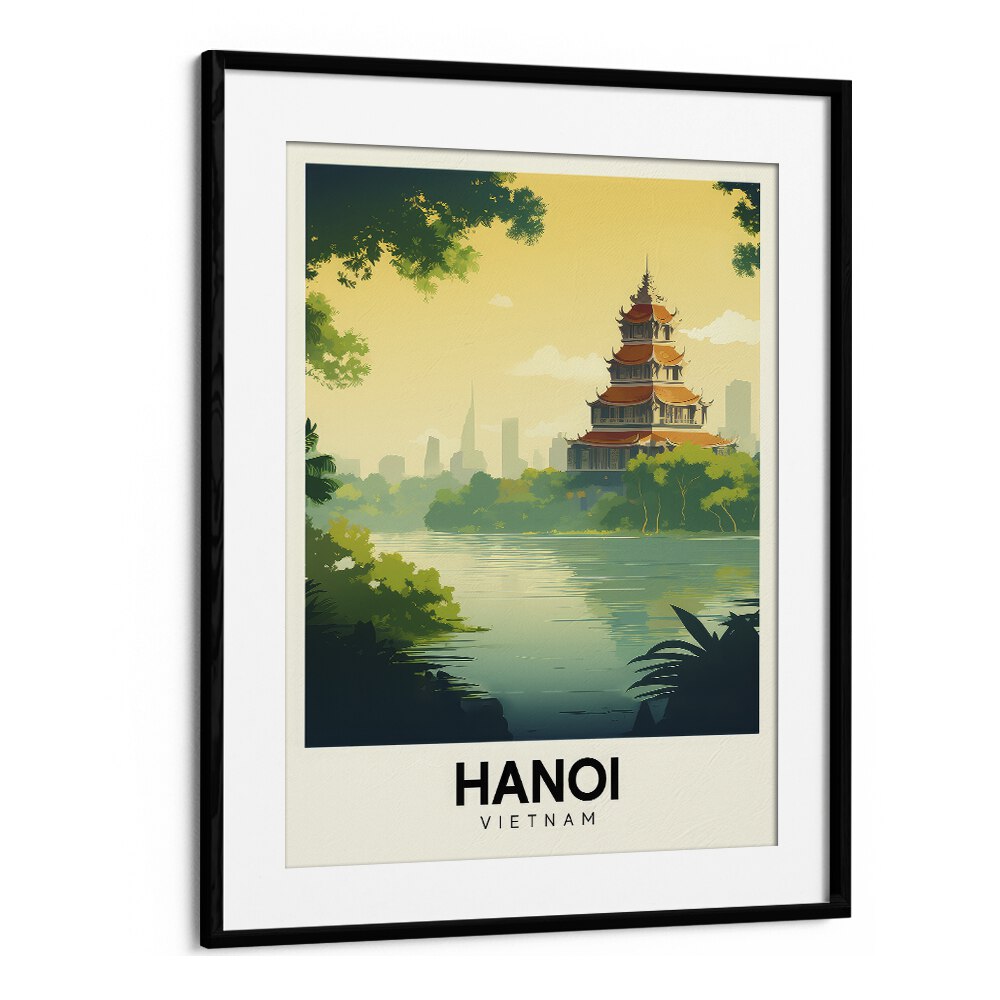 hanoi-vietnam travel posters in Black Frame With Mount