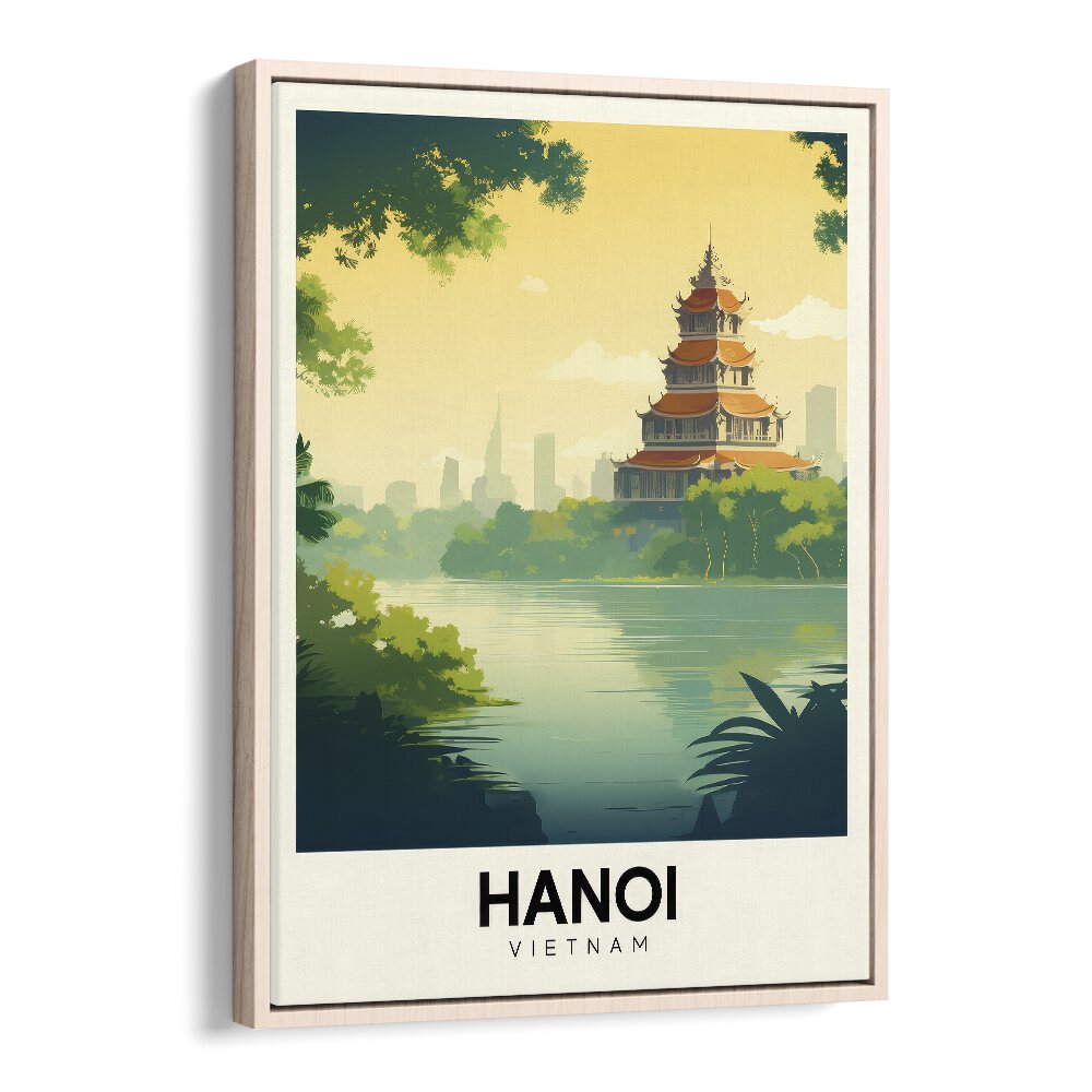 hanoi-vietnam travel posters in Oak Wood Floater Frame