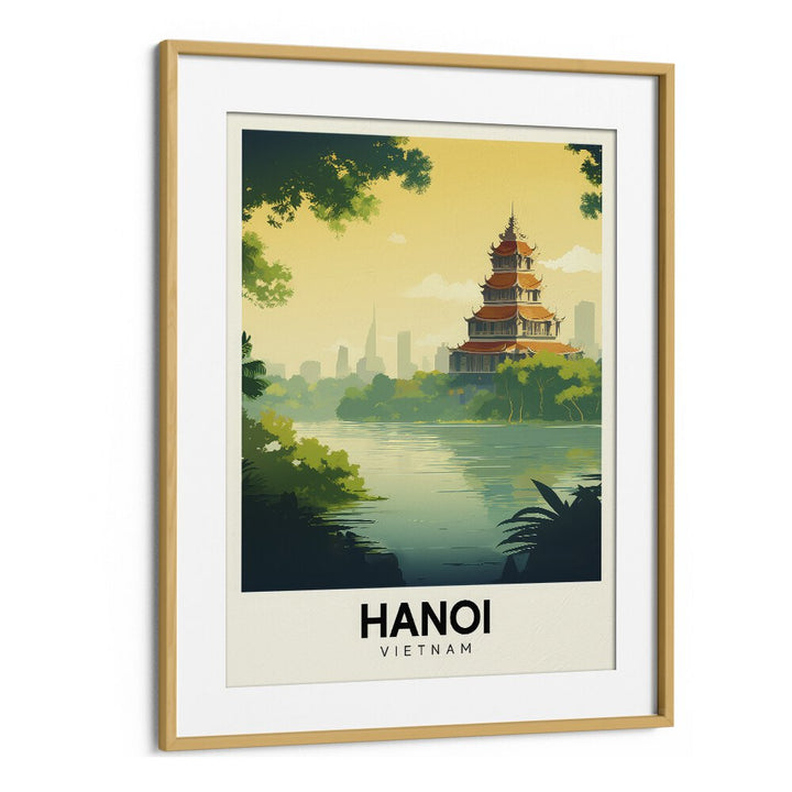 hanoi-vietnam travel posters in Oak Wood Frame With Mount