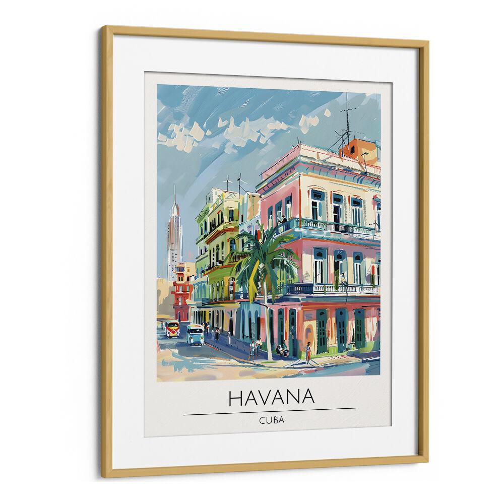 havana-cuba  travel posters in Oak Wood Frame With Mount