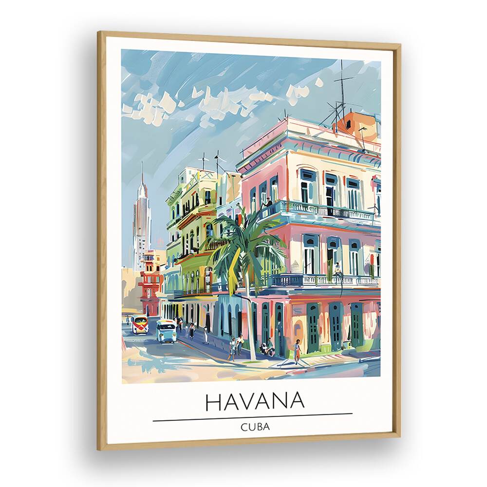 havana-cuba  travel posters in Oak Wood Plain Frame