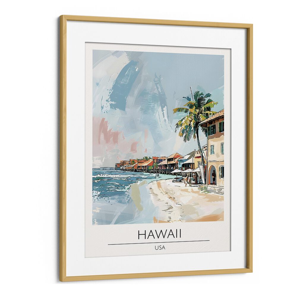 hawaii-usa travel posters in Oak Wood Frame With Mount