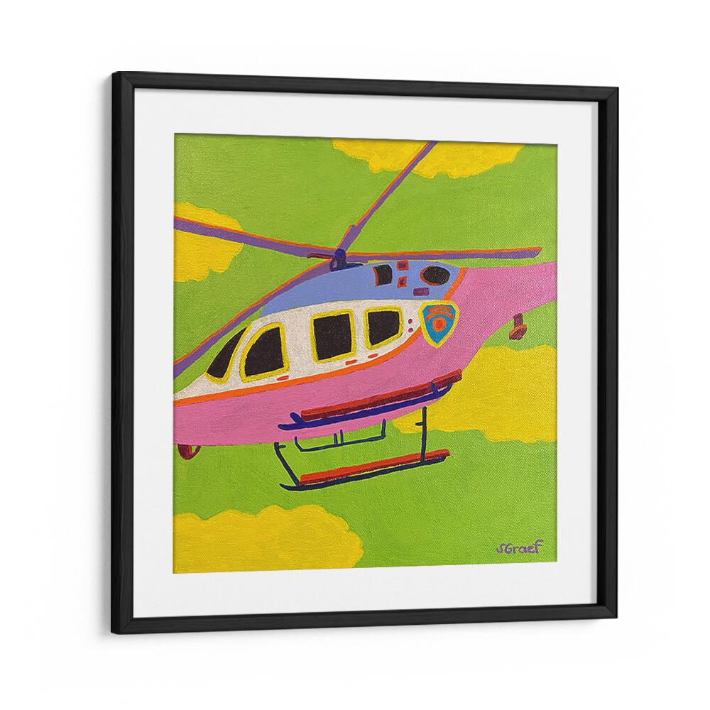 helicopter landscape art prints in Black Frame With Mount